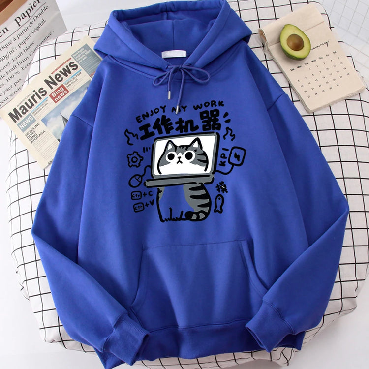Cartoon Cat Is an Abstract Work Machine | Men's Sweatshirt | Comfort Sweatshirts | Leisure Outdoor Pullover | Youth Popular Clothes