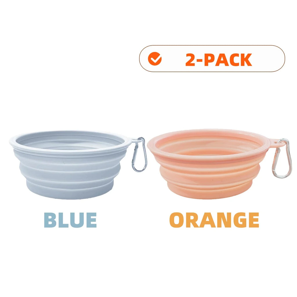 2pcs Collapsible Silicone Pet Bowls for Food & Water  | Outdoor Camping & Travel Portable Folding Supplies Dishes with Carabiner