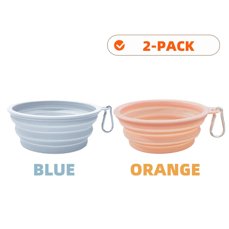 2pcs Collapsible Silicone Pet Bowls for Food & Water  | Outdoor Camping & Travel Portable Folding Supplies Dishes with Carabiner
