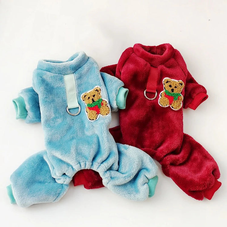 Fleece Warm Winter Dog Jumpsuit Pajamas for Small Dogs | Pomeranian Puppy Nightshirt & Cat Overalls