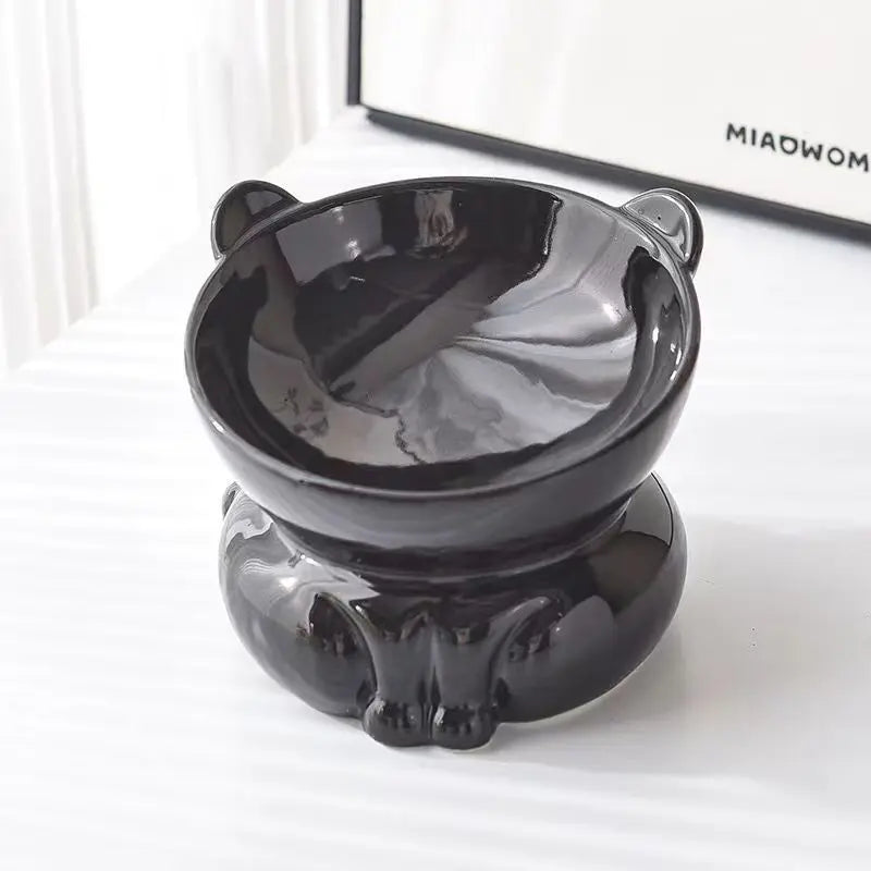Cat Bowl Ceramic | High Foot | Diagonal Mouth | Neck Protection | Large Diameter Cat Food Bowl | Drinking Bowl | Anti-Overturning Design | Cat Food Bowl