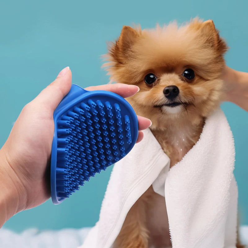 Cat Grooming Comb | Dog Bath Brush - Pet Grooming Shedding Soothing Massage | Rubber Bristles Comb with Adjustable Ring Handle