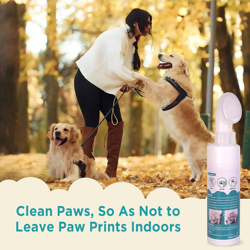 Dog & Cat Paw Cleaner Foam with Silicone Brush – No-Rinse Waterless Paw Washer