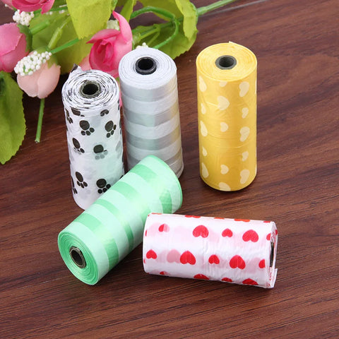 Dog Poop Bags Pet Waste Garbage Bags Unscented 15 Sheets Per Roll Outdoor Carrier Holder