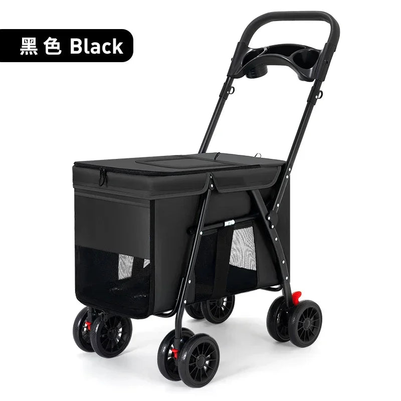Pet Stroller Dog Cat Carrier | Foldable Lightweight Travel Cart with Storage Basket for Small Pets | Outdoor Walking Shopping Cart