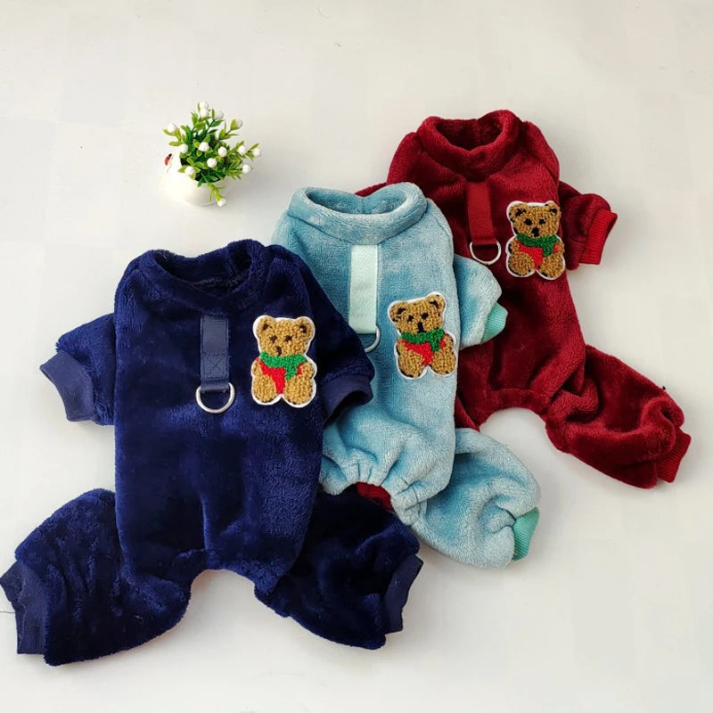 Fleece Warm Winter Dog Jumpsuit Pajamas for Small Dogs | Pomeranian Puppy Nightshirt & Cat Overalls