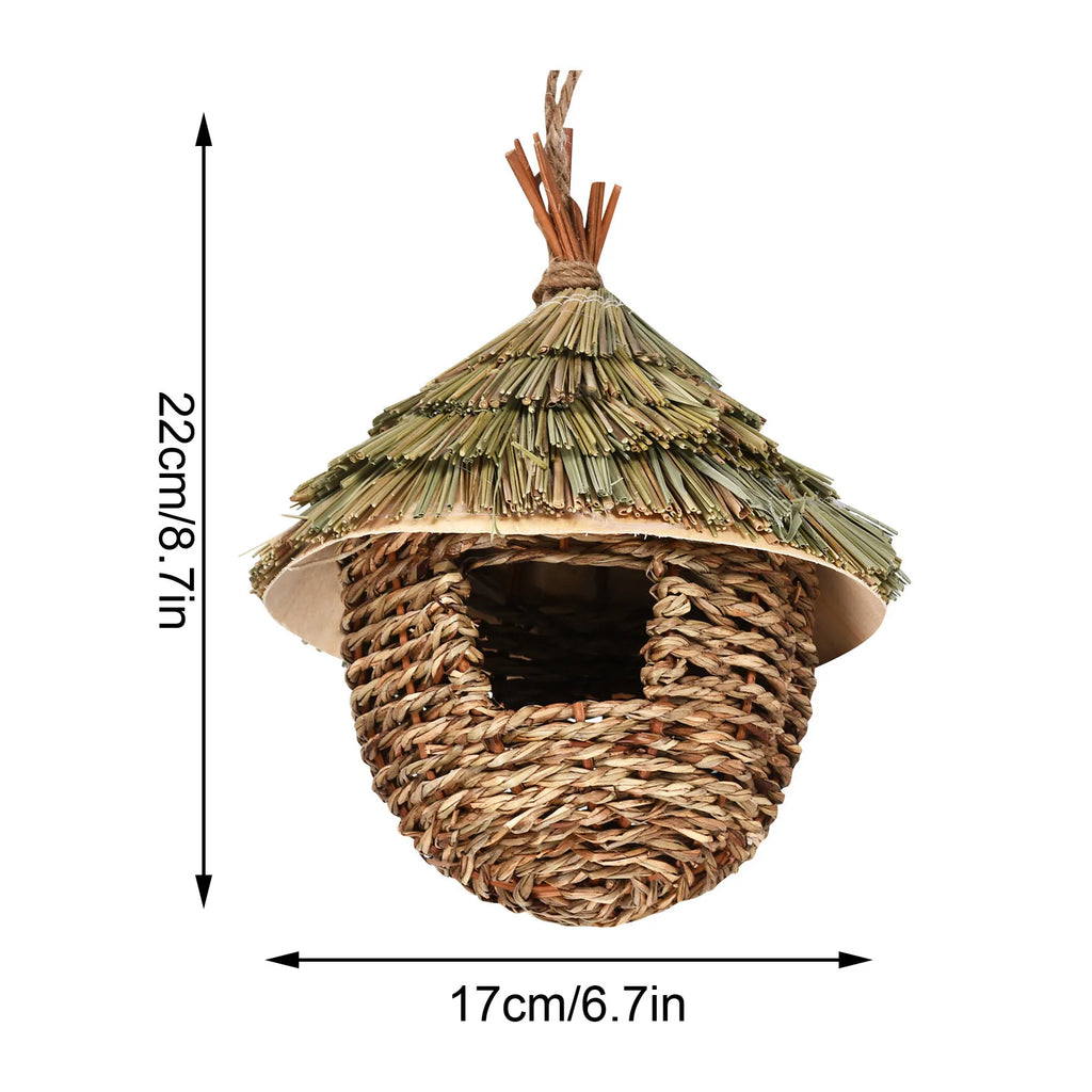 Natural Grass Egg Bird Nest – Handwoven Hanging Bird Cage House for Parrots & Small Birds | Outdoor Decorative Shelter