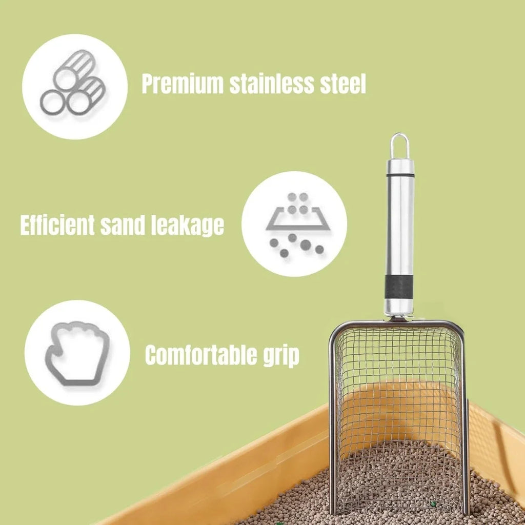 Cat Litter Scoop | 1Pc Metal Aluminum Alloy Poop Shovel | Durable Stainless Steel Long Handle Pet Cleaning Tool