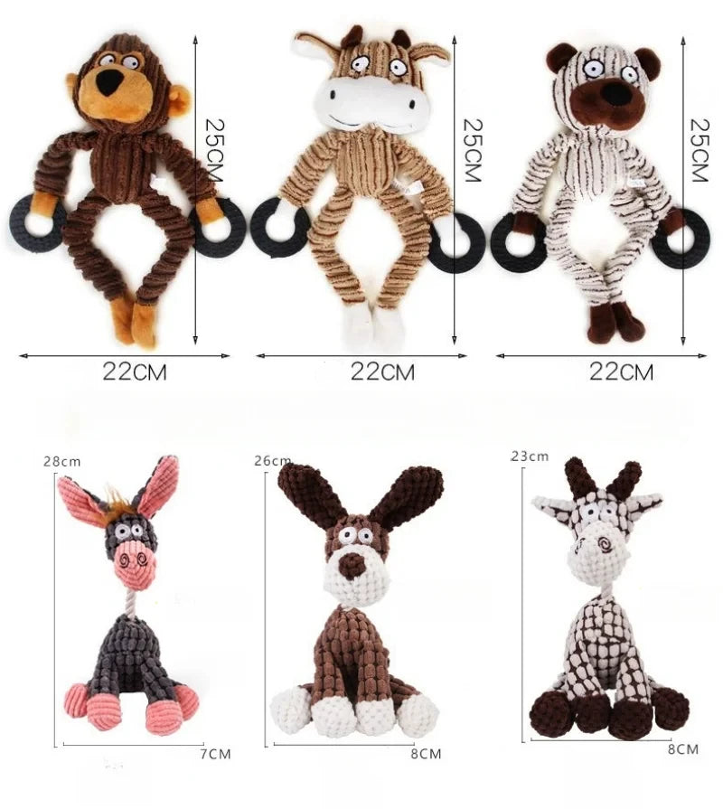 Plush Dog Toy Animals Shape Interactive Dog Chew Toys Corduroy Dog Toys for Small Large Dogs Puppy Pets Training Accessories