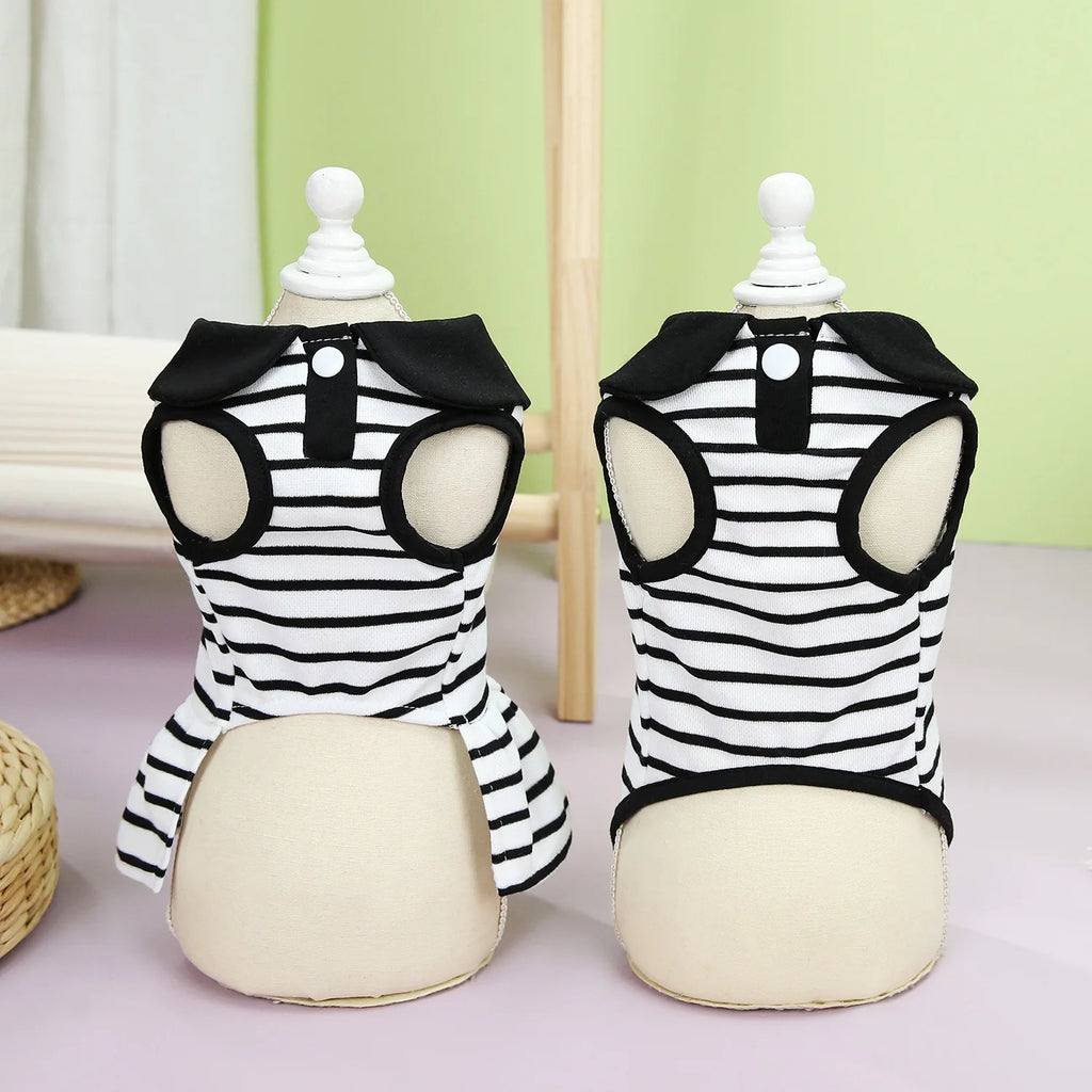 Pet Clothing Spring Summer Striped T-shirts Lapel Dresses Couple Outfits Breathable Dog Clothing Cat Dresses Small Dog Clothing
