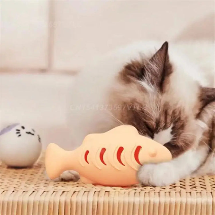 Silicone Cat Toy | Fish Shape | Self-Entertainment Chew Toy | Catnip Mint Scent | Durable Cat Play Tool | Happy Supplies for Cats