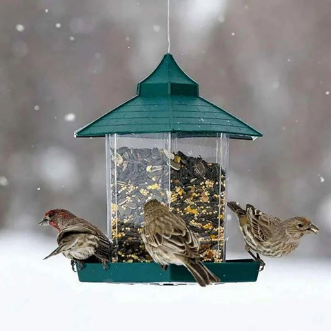 Wild Bird Feeder | Hanging Hexagonal Roof Pavilion | Semi-Automatic Garden Decoration | 1PCS
