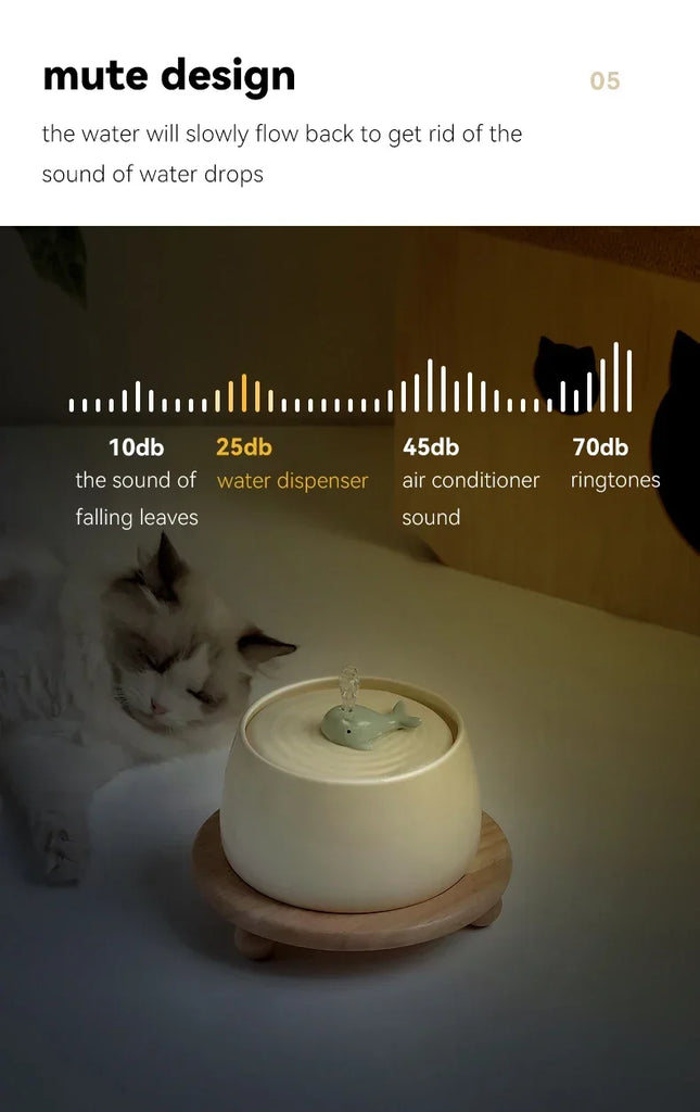 1.3L Ceramic Cat Water Fountain | USB Rechargeable Pet Water Dispenser | Automatic Circulating Filter for Cats & Small Dogs
