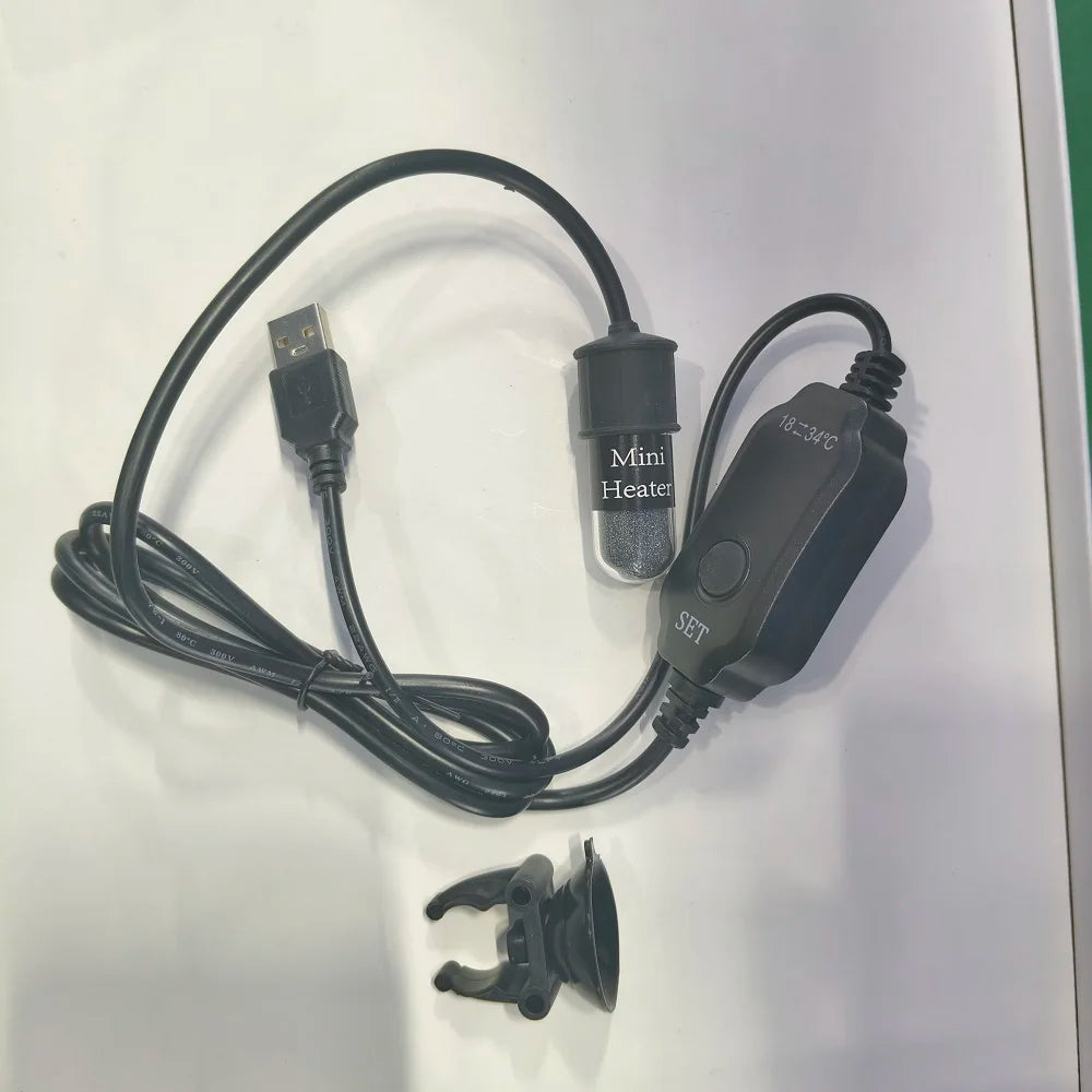 USB Mini Aquarium Heater – Adjustable 18–34°C, Submersible 10W Heating Rod for Small Fish Tanks (2L)