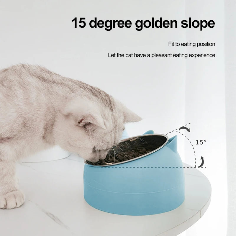 Stainless Steel Pet Bowl | Inclined Cat Dog Feeder | Creative Anti-Spill Design | Removable Inner Bowl | Feeding Bowl for Cats & Small Dogs