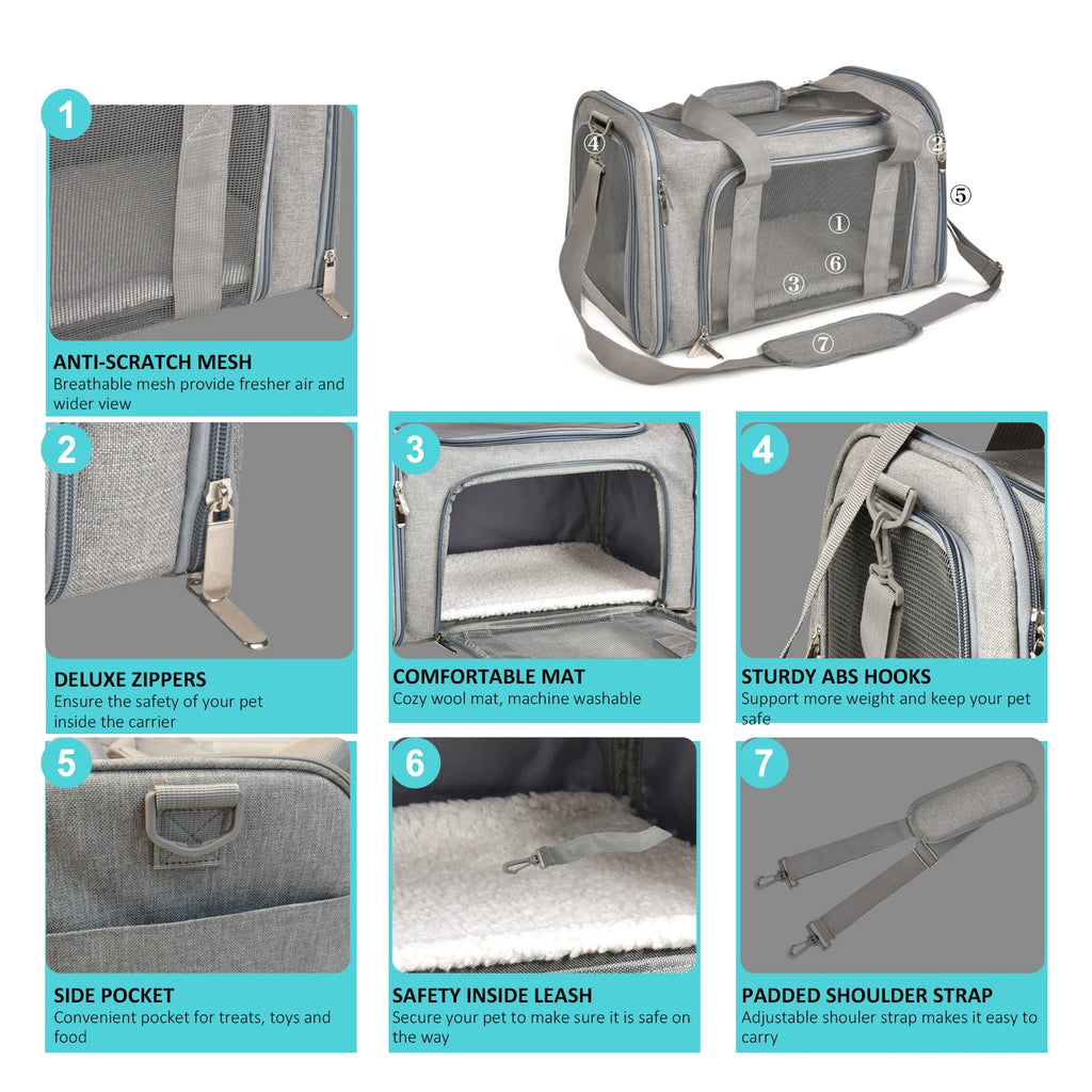 Airline Approved Soft-Side Pet Carrier Bag for Small Dogs and Cats – Breathable, Lightweight Travel Backpack