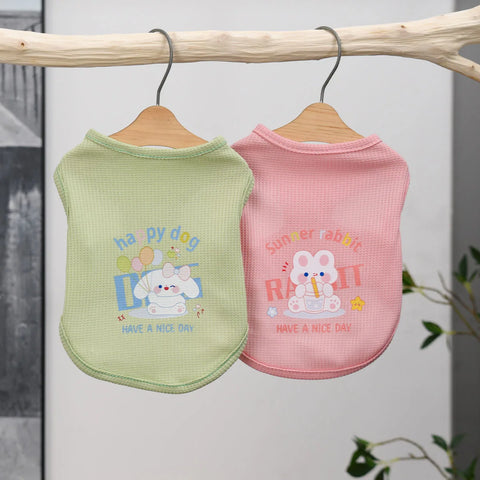 Pet clothing cat and dog clothing spring and autumn dog vest super cute and handsome Waffle cartoon small animal printed clothes