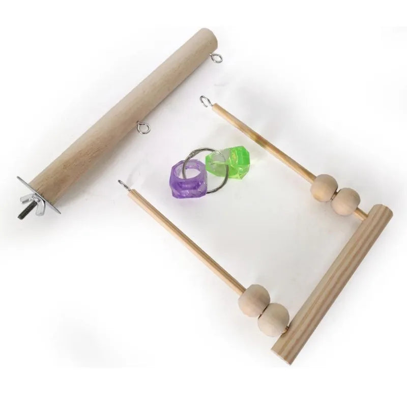 Bird Swing Toy | Wooden Parrot Perch Stand with Chewing Beads for Budgie Birds