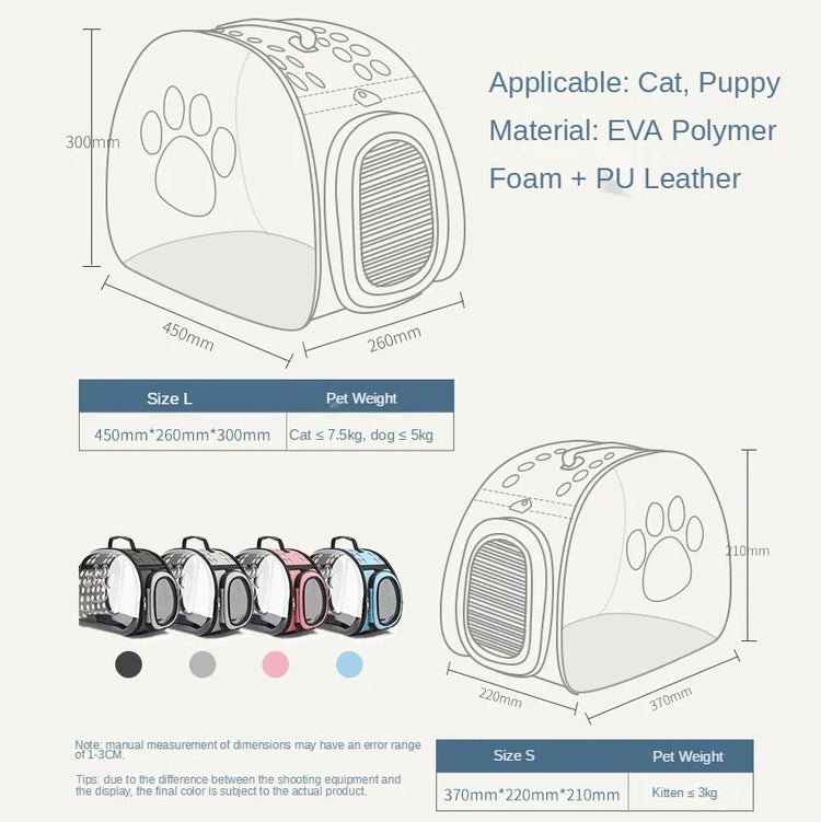 Cat/Dog Carrier Bag – Transparent, Breathable, Portable Travel Tote for Cats, Dogs & Rabbits