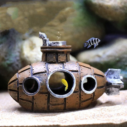 Submarine Wreck Aquarium Ornament – Vintage Resin Fish Tank Decoration