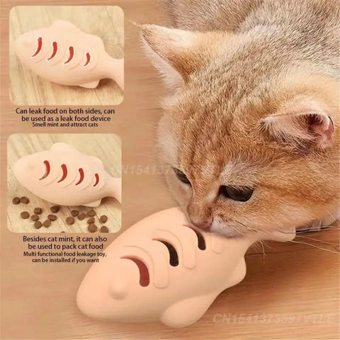Silicone Cat Toy | Fish Shape | Self-Entertainment Chew Toy | Catnip Mint Scent | Durable Cat Play Tool | Happy Supplies for Cats