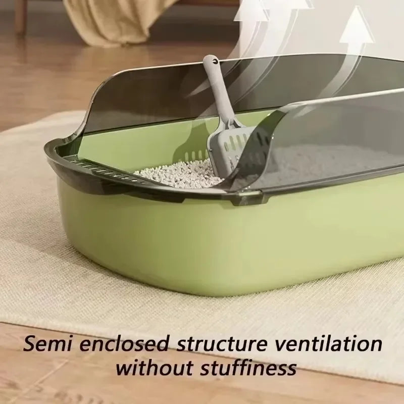 Cat Litter Box | High Side Thicken Semi Enclosed | Splashproof Large Capacity Tray | Removable Scoop | Easy Clean Cat Toilet