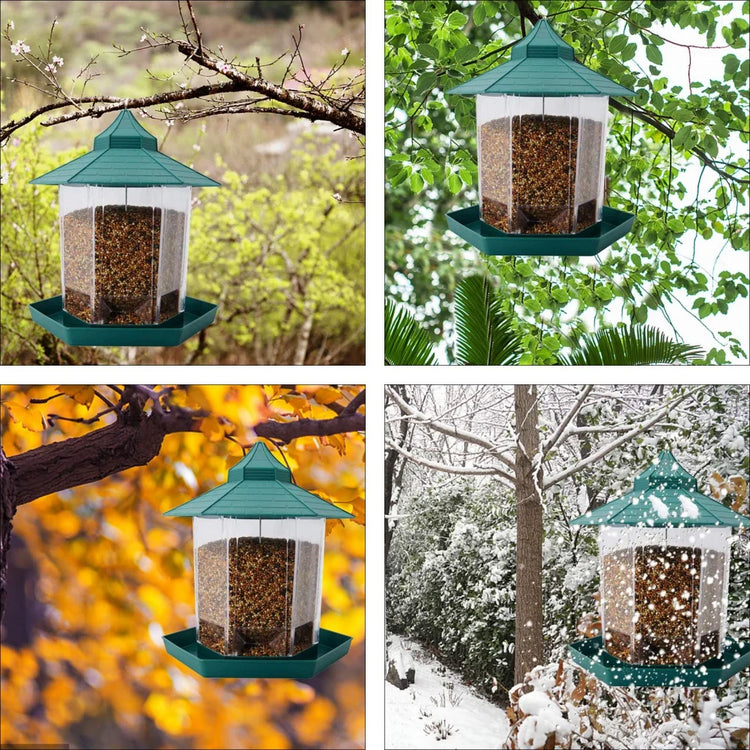 Wild Bird Feeder | Hanging Hexagonal Roof Pavilion | Semi-Automatic Garden Decoration | 1PCS