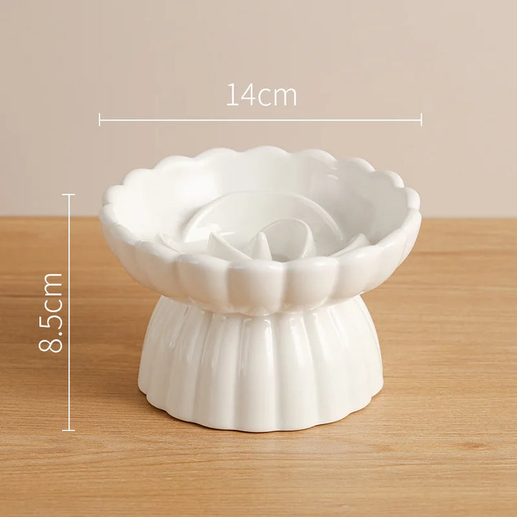 Cat Food Bowl | Ceramic Elevated | Cats/Small Dogs | Slow Feed Bowls | Anti-Choking Eating Feeders | Anti-Gulping Puppy Supplies