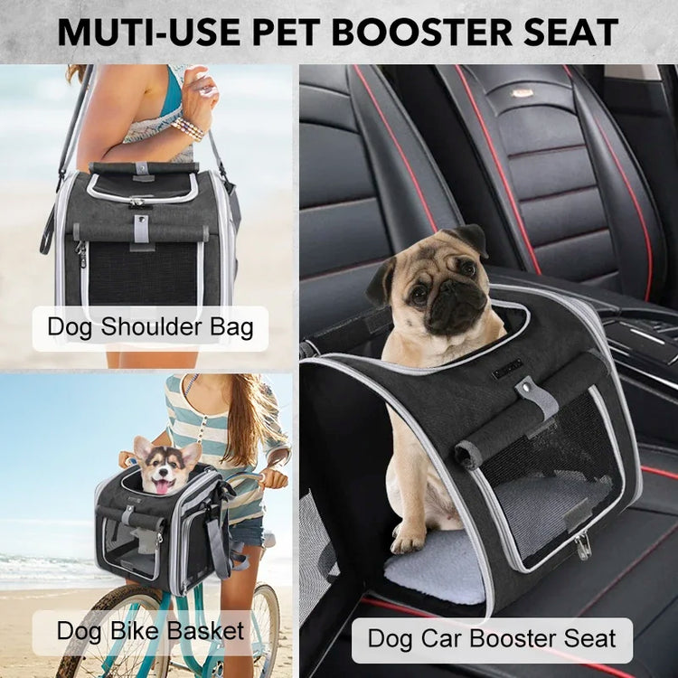 Multifunctional Soft-Sided Dog Bike Basket – Expandable Pet Carrier Backpack with 4 Open Doors