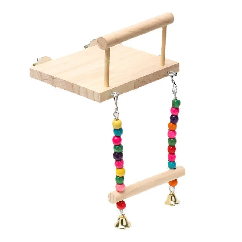 Bird Swing Toy | Wooden Parrot Perch Stand with Chewing Beads | Cage Playground for Budgie Birds