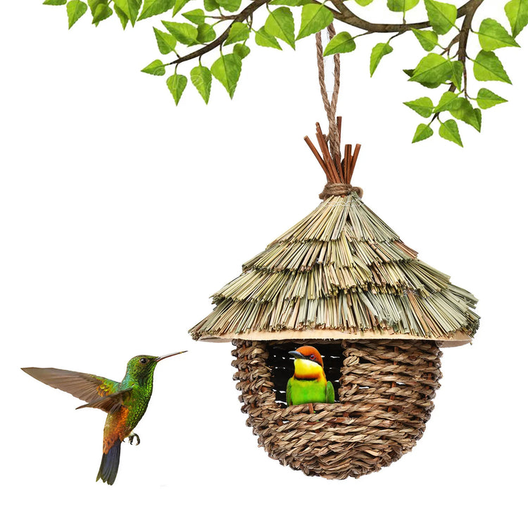 Natural Grass Egg Bird Nest – Handwoven Hanging Bird Cage House for Parrots & Small Birds | Outdoor Decorative Shelter