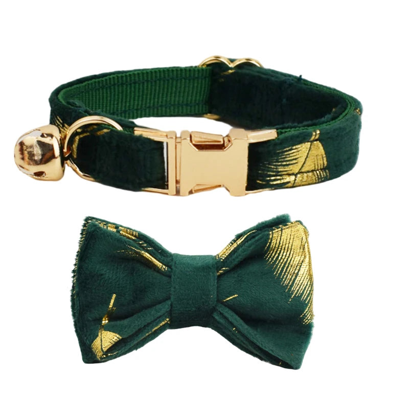 Cat Collar Bowknot | Adjustable Safety Personalized Pet Collar - Customized Name | Soft Corduroy with Bell