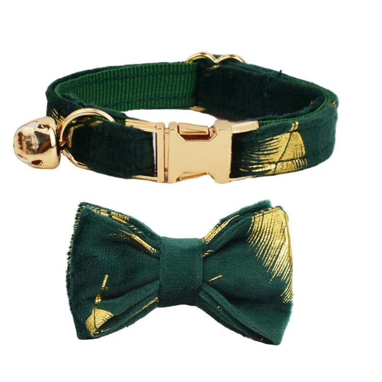Cat Collar Bowknot | Adjustable Safety Personalized Pet Collar - Customized Name | Soft Corduroy with Bell