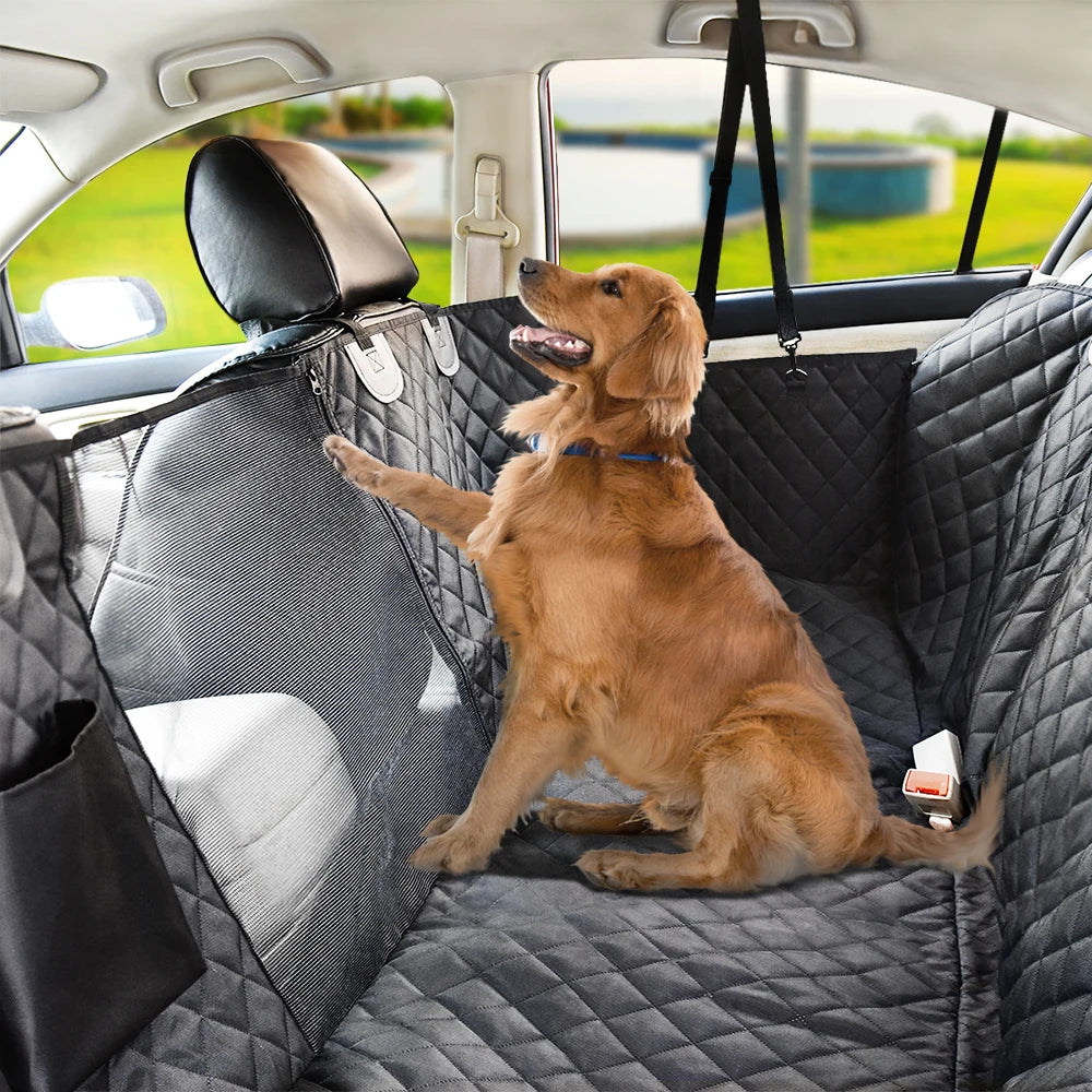 Waterproof Dog Car Seat Cover – Rear Back Hammock Protector with Mesh Window & Safety Belt for Large Dogs, SUVs & Trucks