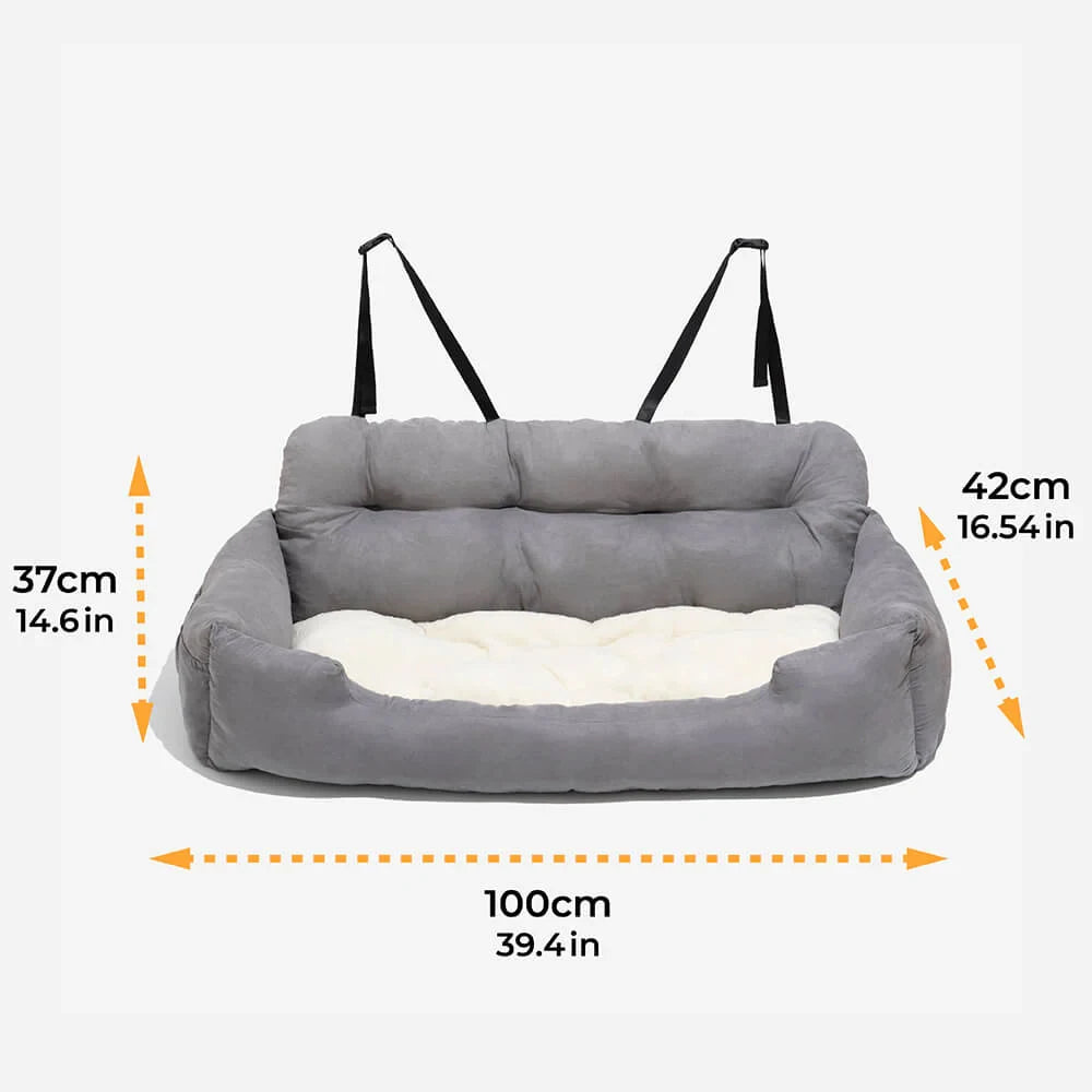 Large Dog Car Seat Carrier – Foldable Pet Travel Bed with Safety Straps & Washable Cover