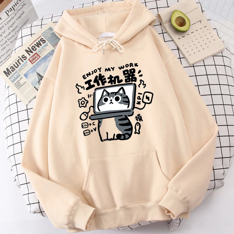 Cartoon Cat Is an Abstract Work Machine | Men's Sweatshirt | Comfort Sweatshirts | Leisure Outdoor Pullover | Youth Popular Clothes