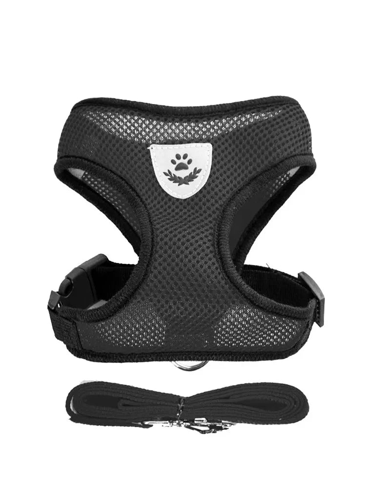 Adjustable Nylon Dog Harness with Walking Lead – Comfortable Mesh Vest for Small and Medium Pets